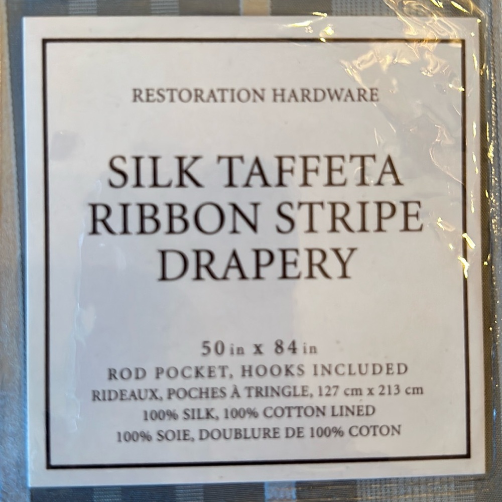 New - Restoration Hardware Silk Taffeta Ribbon Stripe Drapery(2 packages 50x84)